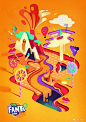 #平面设计# 芬达充满活力与趣味高饱和的色彩搭配剪纸风格插画海报 ​​​​