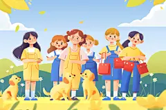 创意青春青年五四青年节人物插画