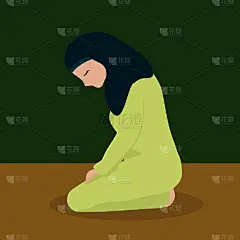 一名妇女戴着头巾，摆着祈祷的姿势，信奉伊斯兰教