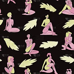 无缝背景与彩色插图剪影女性身体