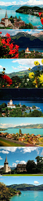 【瑞士施皮兹——童话王国中的古堡】 矗立在湖畔的古堡，更让本来就胜似人间天堂的施皮兹，俨然成为童话中的王国，据说这也是瑞士最美的小镇。站在施皮兹的火车站，可以俯瞰整个小镇，湖畔的城堡、深蓝的湖泊……