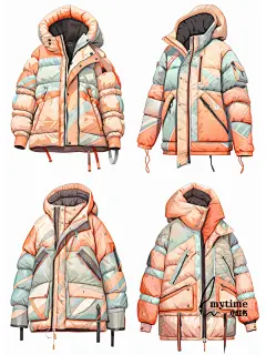 羽绒服款式图ai服装设计｜由midjourney生成