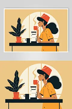 AI数字艺术休闲喝咖啡的人物插画-众图网