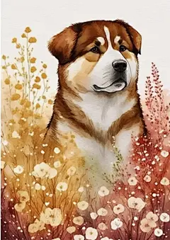 水彩风格狗秋田犬艺术插画矢量图设计素材