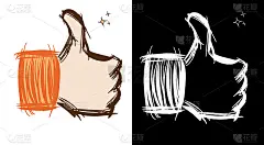 拇指向上，拇指向下，插图，手绘。社交媒体喜欢/不喜欢图标。可定制的矢量图形。铅笔绘图。