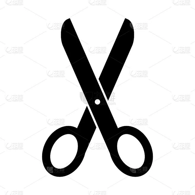 黑色剪刀剪影图标孤立素材-花瓣网