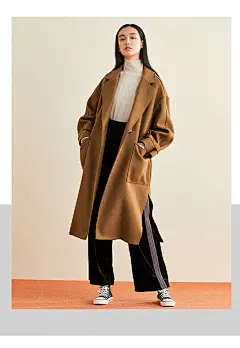 太平鸟流行大衣女2018秋冬新款中长款赫本风毛呢外套韩版宽松女装-tmall.com天猫