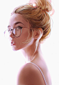 Artist: Kuvshinov Ilya {figurative art beautiful blonde female head eyeglasses young woman face portrait digital painting} kuvshinov-ilya.deviantart.com: 