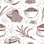 动物手,四方连续纹样,碗,稻,稻田,矢量,插画,谷物,轮廓,绘制