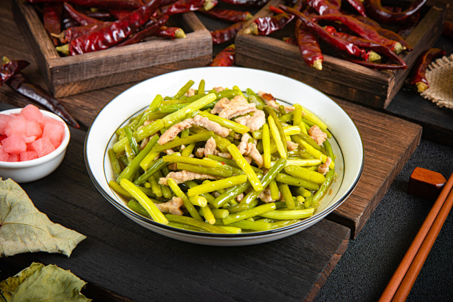 蒜苔肉丝餐饮美食菜品摄影图片