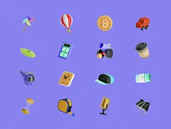 高品质三维渲染彩色卡通图标插画合集包 Slicky 3D Illustrations :  