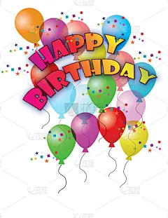 Happy birthday text with colorful balloons