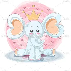 可爱的,象,幽默,卡通,公主,自然美,小的,动物,儿童,绘制