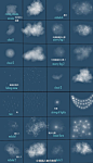 【天空上的景色】Danica Michaels 自制以及整理的PS笔刷与大家分享，包括常见的各种类型的云、星空、烟雾、镜头光晕、雨、雪等，镜头光晕很赞哦~@微盘 下载：http://t.cn/8kxBSUv