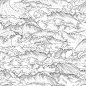 无缝模式与巨大的海浪手绘风格，矢量插图。