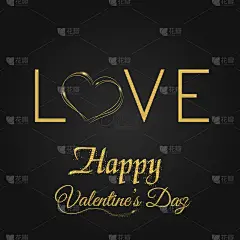情人节贺卡与金色文字爱情和情人节快乐的黑色背景。向量。