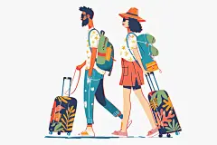 扁平风旅游手绘彩色插画