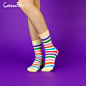 COTTON POP 正品夏款英伦风彩虹女袜精梳棉中筒袜，薄款-淘宝