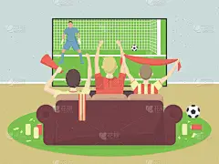 足球/足球队球迷看电视与游戏, 坐在沙发上.