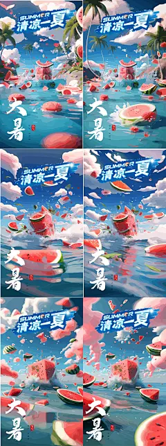 大暑彩绘油画创意系列海报-设计素材-shejisc.cn