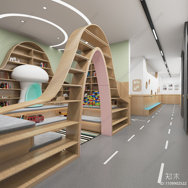 现代幼儿园走廊3D模型下载【ID:110...
