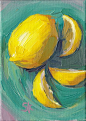 lemon kitchen art oil painting  5 x 7  Lemon Swirl by MadAboutHue