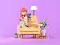 Girl with Ipad person girl c4d illustration character 3d