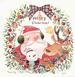 今年我终于画贺图了！！-云丛_圣诞快乐,圣诞节,水彩,节日_涂鸦王国插画