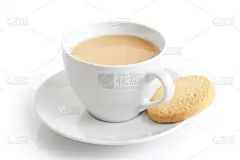 茶,酥饼,饼干,饮料,白色,背景分离,一个物体,杯,牛奶,茶碟