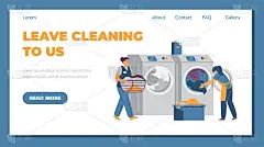 洗衣网站或演示页模型，平面矢量插图。