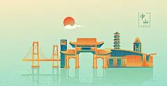 中山中国风绿色城市简约大气建筑地标