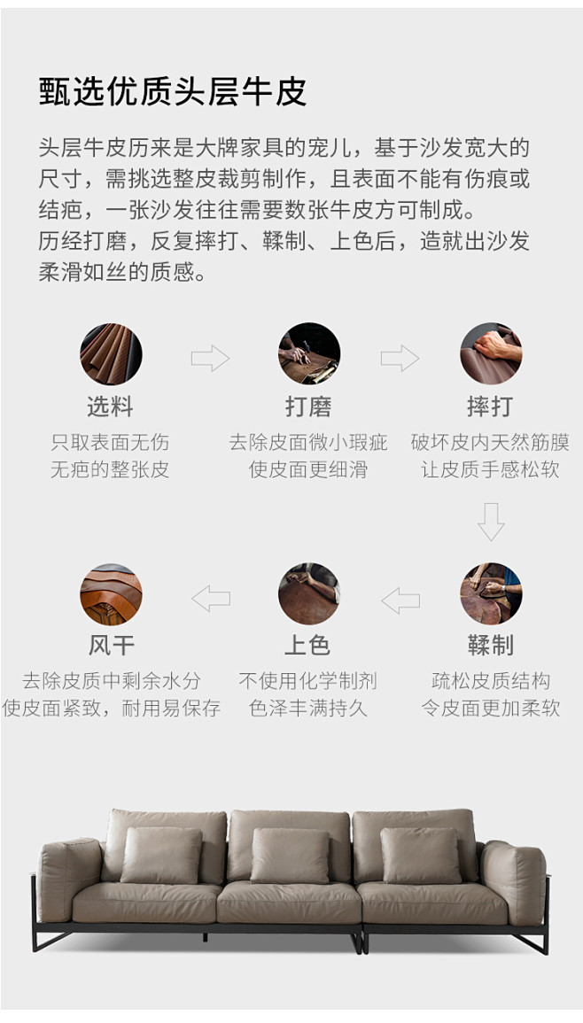 意式极简真皮沙发头层牛皮客厅小户型直排四...
