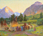 Joseph Henry Sharp (1859–1953): Crow Encampment, Montana : JOSEPH HENRY SHARP (1859–1953)Crow Encampment, Montanaoil on canvas30 × 36 inchessigned lower rightView more information