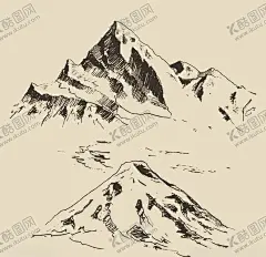 矢量手绘大山 【酷图网】素描山,线条山,手绘高山,山峰,山脉,手绘大山