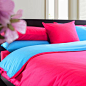 方若FANROL　纯棉撞色三件套　当玫红遇上天蓝
张扬轻快的明亮色彩，自然与简约精致的素雅纯色，清新床品豁然点亮了整个卧室。