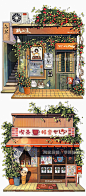 日本 日式 街边 小店铺 街景 场景 插画 板绘 临摹参考 手绘素材-淘宝网
