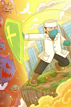 【南门网】海报 插画 防疫 医护 抗疫 病毒 盾牌 为您推荐