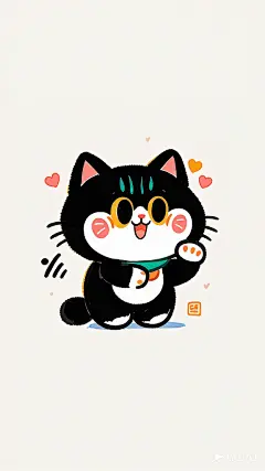 风格可爱的简笔画猫猫，表情，快乐，开心，愉悦，简单的图形特征，一个可爱小猫，简单可爱的动作，颜色黑白，可爱动漫插画风格，单色背景_ 画质：精致的细节，超高清，8k (2)