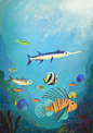 IN THE CORAL REEF : Illustrations depicting the coral reef fish life , card game design, for a client from Kuwait.  