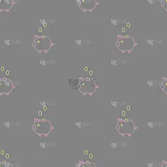 灰色小猪储蓄罐无缝矢量模式。