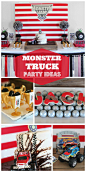 An awesome Monster Truck boy birthday party with a cool cake and decorations!  See more party ideas at CatchMyParty.com!