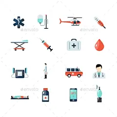 紧急护理人员图标设置-杂项图标Emergency Paramedic Icons Set - Miscellaneous Icons事故救援、救护、血液、心脏保健诊所,医生,埃博拉,紧急状态,健康、医疗、直升机,医院,保险,男,医学、医学、护士、护理人员、病人,保护,服务,服务,西装,外科医生,手术,工具,病毒,轮椅 accident, aid, ambulance, blood, cardiology, care, clinic, doctor, ebola, emergency, health, he