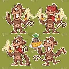 猴子在各种姿势贴纸