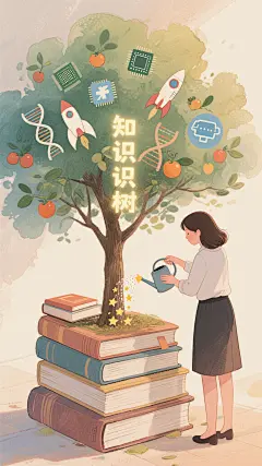 『 知识的园丁 · 孕育未来之花 』(经典主题的新演绎)

这个构思非常经典，但通过手绘和2025元素的加入，可以变得新颖。

画面主体：
一位女老师的侧影或背影（不露全脸更显意境），她穿着温柔的长裙，正在浇灌一株奇特的植物。