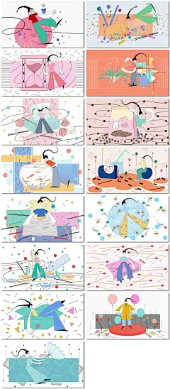 15张手绘卡通动漫漫画抽象风格少女日系生活插画海报psd模板素材设计
