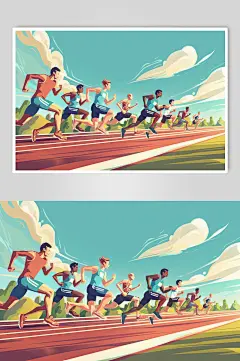 AI数字艺术扁平风校园运动会人物插画