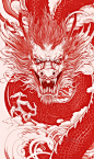 中国风龙年东方龙板绘扁平插画
