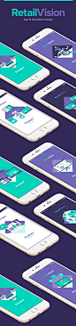 RetailVision // App & Illustration : Application of illustrations for a new brand, RetailVision. Development of product descriptions for both web and mobile.Keeping the design flat, clean and responsive. Using a 2 tone colour setup whilst containing t