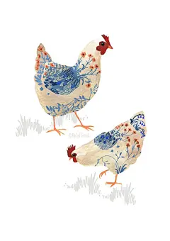 其中包括图片：Country Chickens Art Print By Rachel Grant | A4
