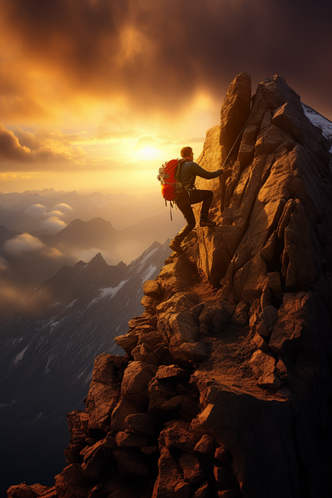 室外山顶登山攀岩企业精神人物摄影图